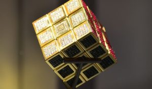 In honour of the Rubik's Cube's 15th anniversary, Fred Cuellar, the CEO and founder of Diamond Cutters International, skillfully created the extraordinary Masterpiece Rubik's Cube.